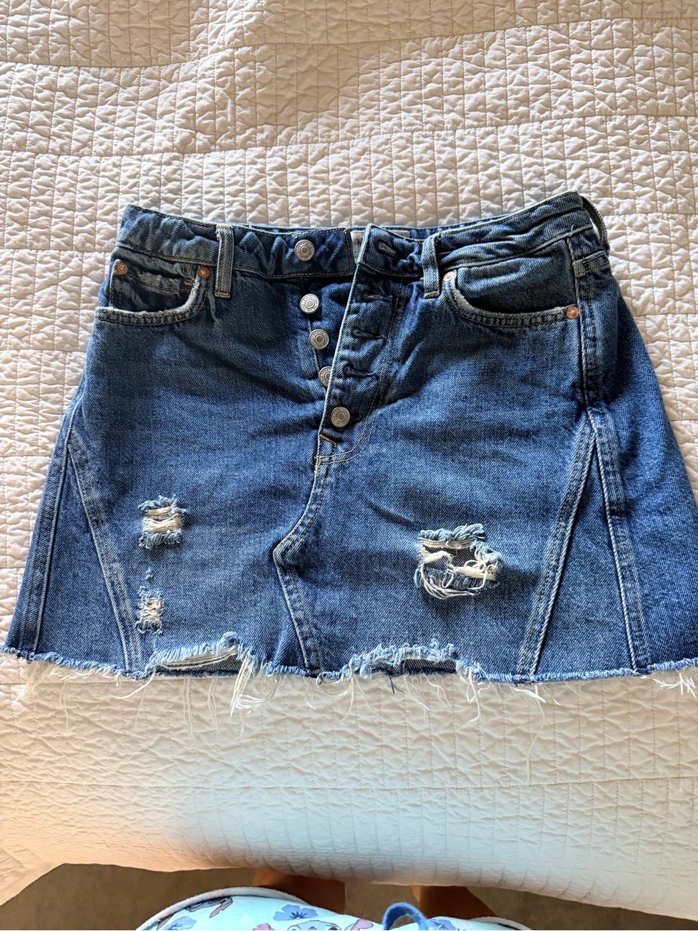 We The Free Distressed Denim Mini Skirt - Blue
